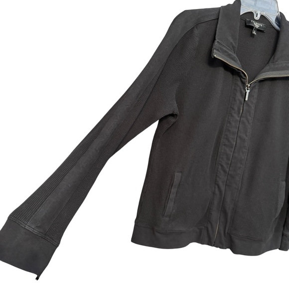 Talbots Petites Black Zip Up Jacket Women M Waffle Knit Cotton Blend - Picture 2 of 7